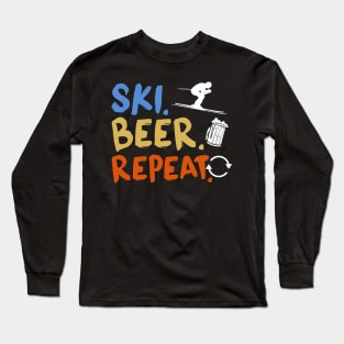 Ski Beer Repeat Funny Distressed Long Sleeve T-Shirt